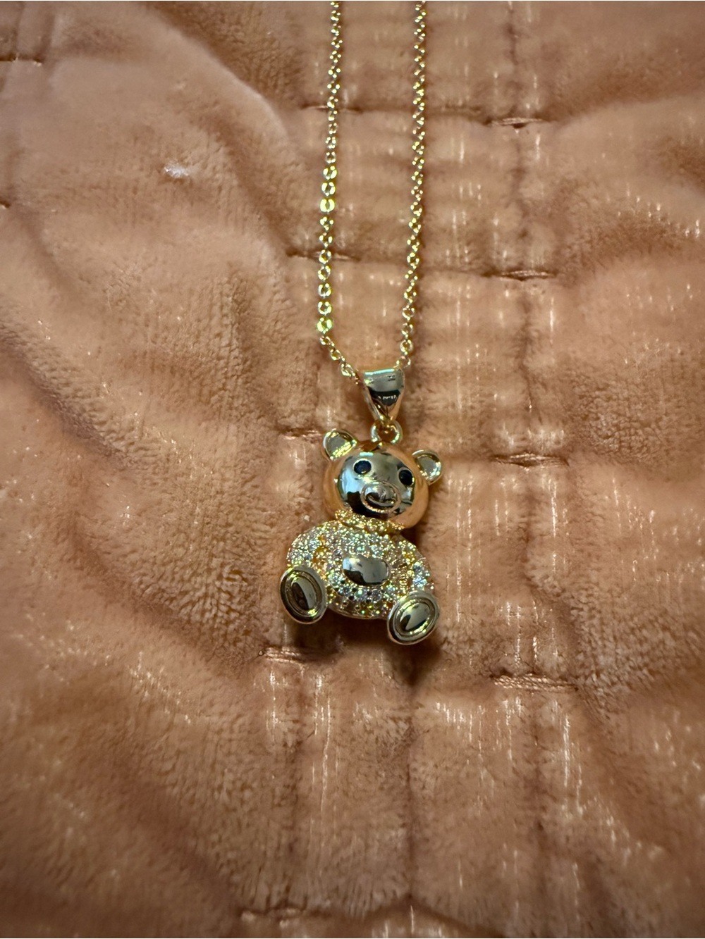 Pretty Bird Gold Teddy Bear Pendant Necklace with Crystal Body